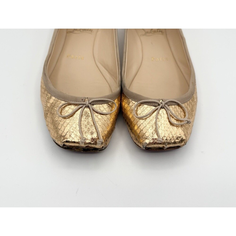 Christian Louboutin Gold Leather Square Toe Rosella Ballet Flats Size EU 36.5 - Picture 7 of 15
